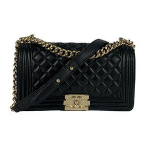 Chanel Black Quilted Lambskin Boy Bag Medium